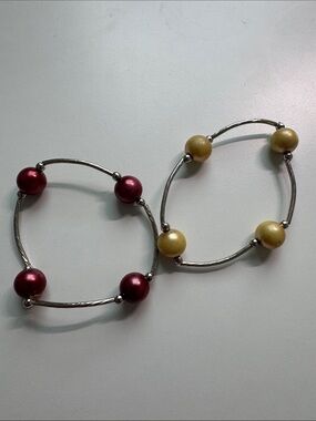 Women's Stretch Bead Bracelet Set — Burgundy and Gold